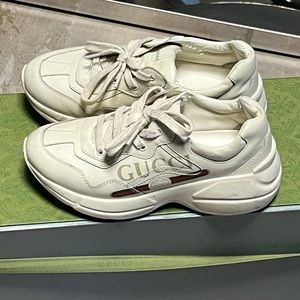 Kids Rhyton Gucci Logo Leather Sneakers